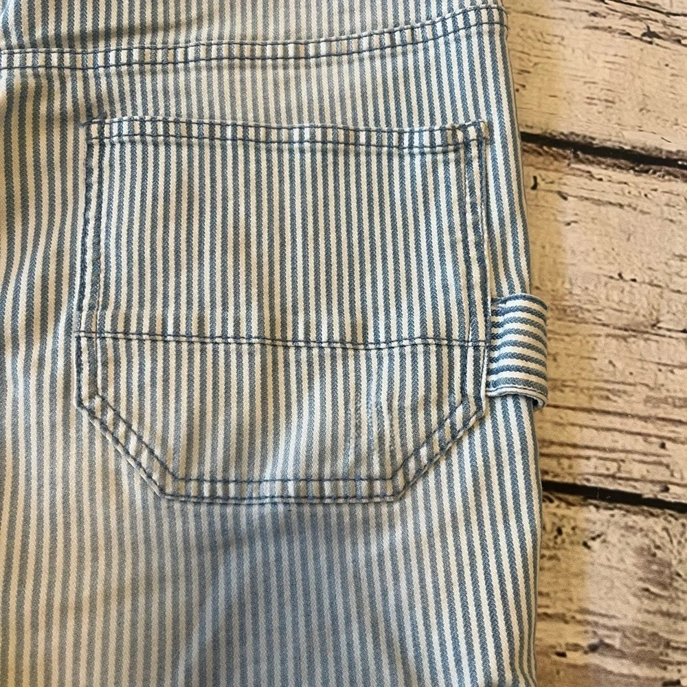 Anthro Pilcro Railroad Striped Button Front Everyday Short Overalls Sz 29 - Picture 9 of 11